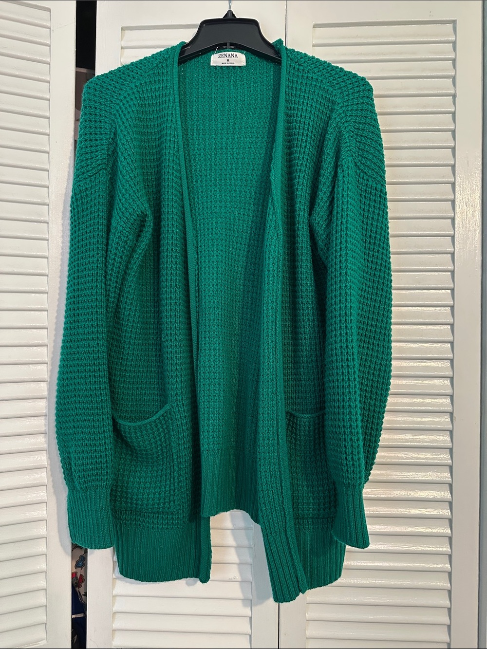 ZenanaOpen-Front Green Waffle Knit Cardigan
